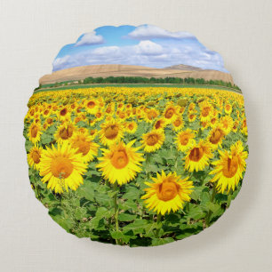 Sunflower field rond kussen