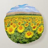 Sunflower field rond kussen (Achterkant)