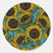 Sunflower field ronde sticker (Voorkant)
