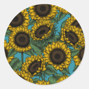 Sunflower field ronde sticker