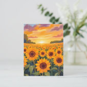 Sunflower Field Sunset Landscape Painting Briefkaart (Staand voorkant)