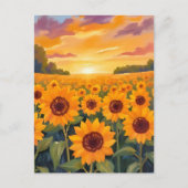 Sunflower Field Sunset Landscape Painting Briefkaart (Voorkant)