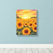 Sunflower Field Sunset Landscape Painting Canvas Afdruk (Insitu (Houten vloer))