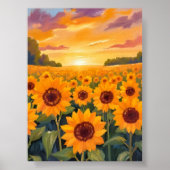 Sunflower Field Sunset Landscape Painting Poster (Voorkant)