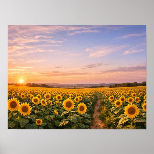 Sunflower Field Sunset Landscape Poster (Voorkant)