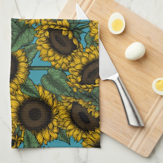 Sunflower field theedoek (Quarter Fold)