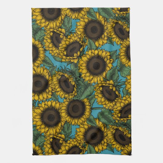 Sunflower field theedoek (Verticaal)