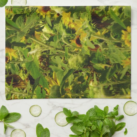 Sunflower field theedoek (Gevouwen)