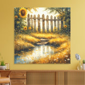 Sunflower Field With Rustic Fence Canvas Afdruk (Insitu (Woonkamer))