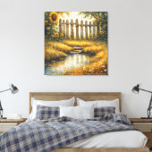 Sunflower Field With Rustic Fence Canvas Afdruk (Insitu (Slaapkamer))