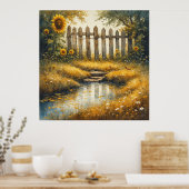 Sunflower Field With Rustic Fence Poster (Keuken)