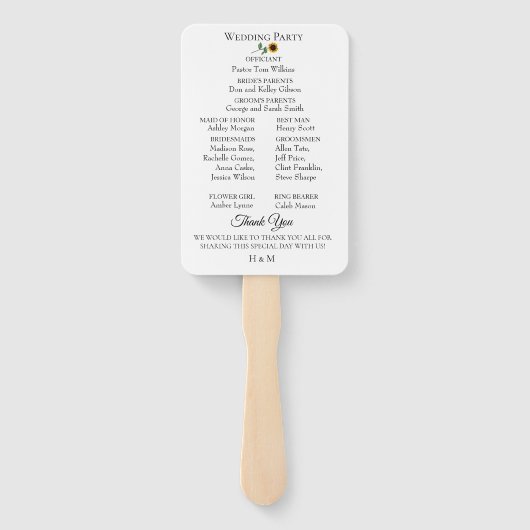 Sunflower Fields Trouwprogramma Handwaaier (Achterkant)