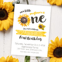 Sunflower First Birthday Invitation