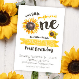 Sunflower First Birthday Invitation Kaart
