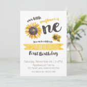 Sunflower First Birthday Invitation Kaart (Staand voorkant)