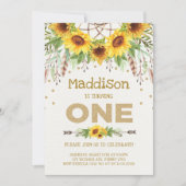 Sunflower First Birthday Invite Boho Queen Bee Kaart (Voorkant)