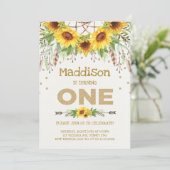 Sunflower First Birthday Invite Boho Queen Bee Kaart (Staand voorkant)
