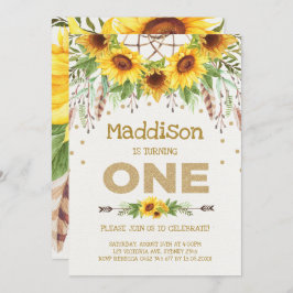 Sunflower First Birthday Invite Boho Queen Bee Kaart