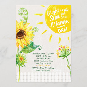 Sunflower First Birthday Party Invitation Kaart