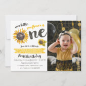 Sunflower First Birthday Photo Invitation Kaart (Voorkant)