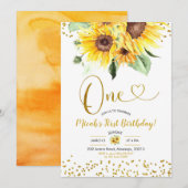 Sunflower First Birthday-uitnodiging Kaart (Voorkant / Achterkant)