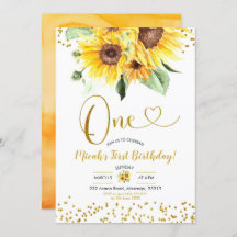 Sunflower First Birthday-uitnodiging