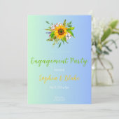 Sunflower Floral Bouquet Blue Engagement Party Kaart (Staand voorkant)