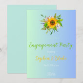 Sunflower Floral Bouquet Blue Engagement Party Kaart (Voorkant / Achterkant)