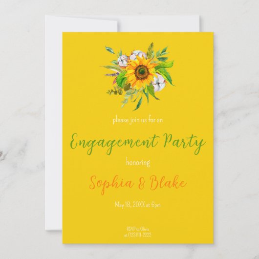 Sunflower Floral Bouquet Yellow Engagement Party Kaart (Voorkant)