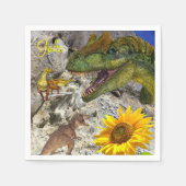 Sunflower Floral Dinosaur Paper Napkins Servet (Voorkant)