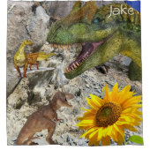 Sunflower Floral Dinosaur Showgordijn Douchegordijn (Voorkant)