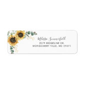 Sunflower Floral Eucalyptus Weduwingadres Etiket (Voorkant)