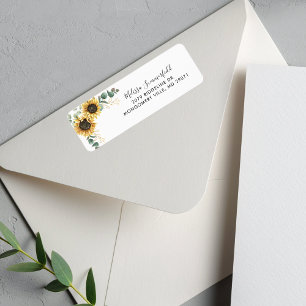Sunflower Floral Eucalyptus Weduwingadres Etiket