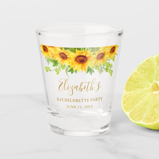 Sunflower Floral Gold Bachelorette Party Shot Glas (Voorkant)