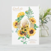 Sunflower Floral Gold Photo-Afstuderen Aankondiging (Staand voorkant)