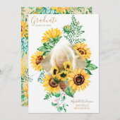 Sunflower Floral Gold Photo-Afstuderen Aankondiging (Voorkant / Achterkant)