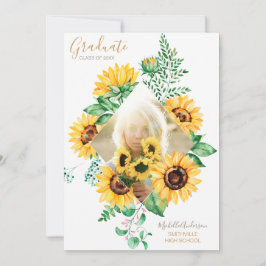 Sunflower Floral Gold Photo-Afstuderen Aankondiging