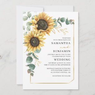 Sunflower Floral Greenery Foliage Wedding Kaart