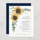 Sunflower Floral Greenery Wedding Invitation (Voorkant / Achterkant)