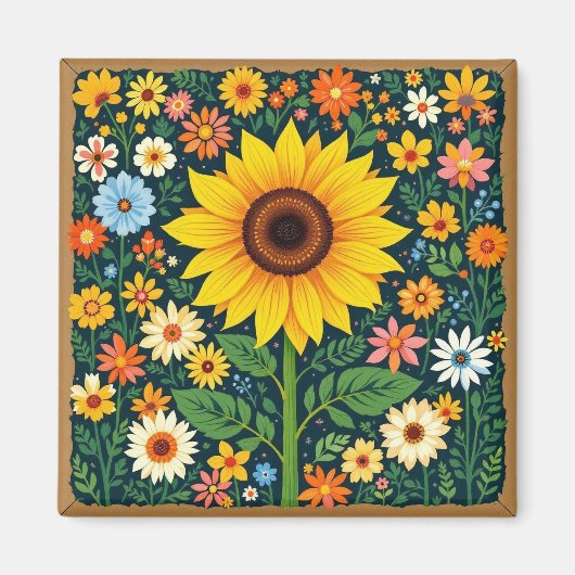 Sunflower floral magnet (Voorkant)