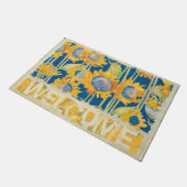 Sunflower Floral Pattern Blue Welkom Deurmat (Schuin)