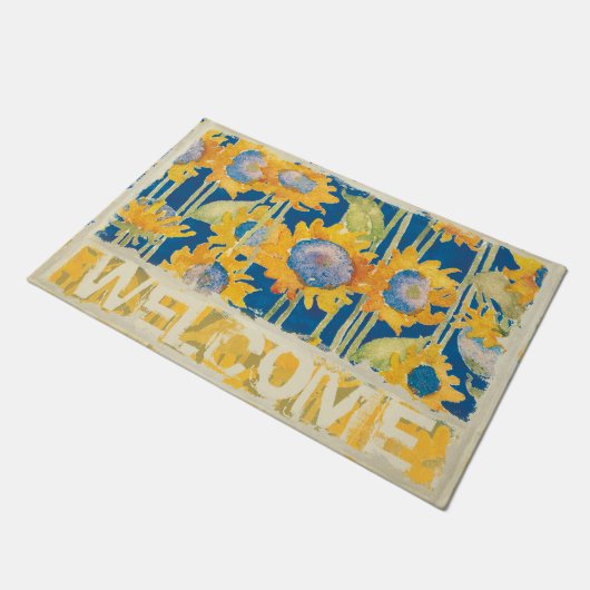Sunflower Floral Pattern Blue Welkom Deurmat (Schuin)