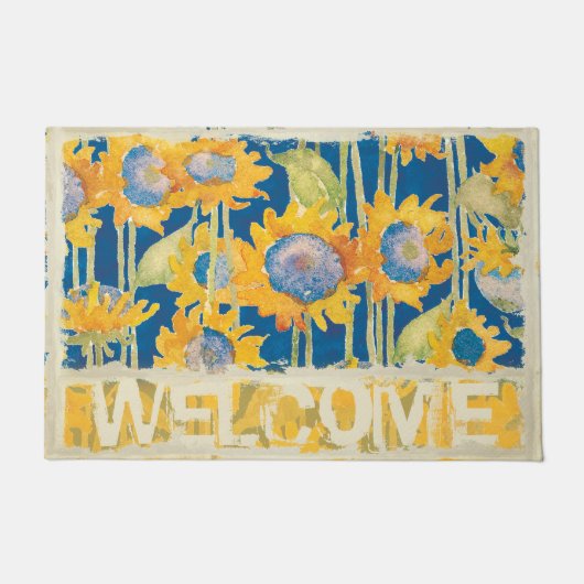 Sunflower Floral Pattern Blue Welkom Deurmat (Voorkant)
