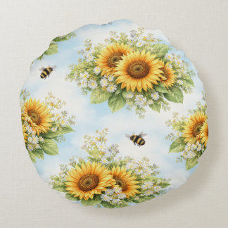 Sunflower Floral Round Cushion Rond Kussen