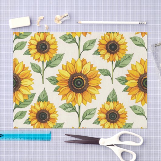 Sunflower Floral Seamless Pattern Bright Yellow Tissuepapier (Craft)