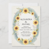 Sunflower Floral Watercolor Wedding Invite Kaart (Voorkant)