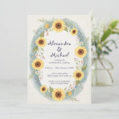 Sunflower Floral Watercolor Wedding Invite Kaart (Staand voorkant)