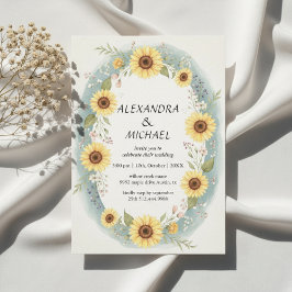 Sunflower Floral Watercolor Wedding Invite Kaart