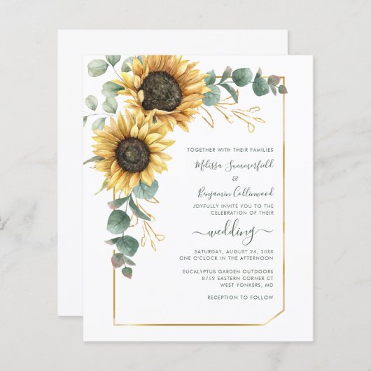 Sunflower Floral Wedding Invitation (Voorkant / Achterkant)