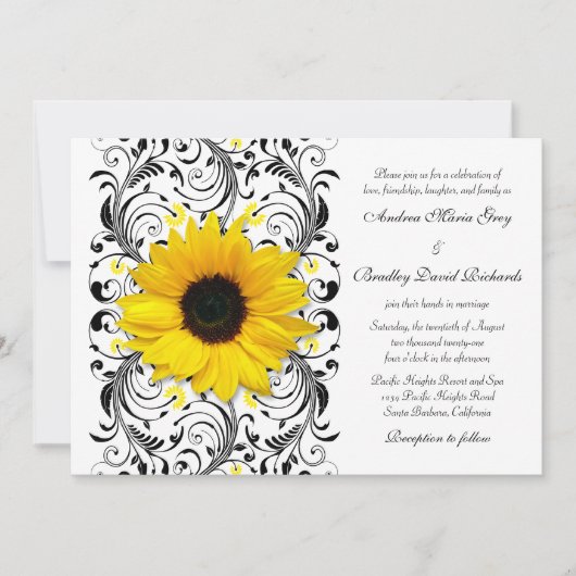 Sunflower Floral Wedding Invitation Kaart (Voorkant)